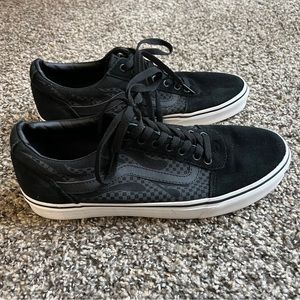 Size 11 Black Low-Top Vans with Flame Design
